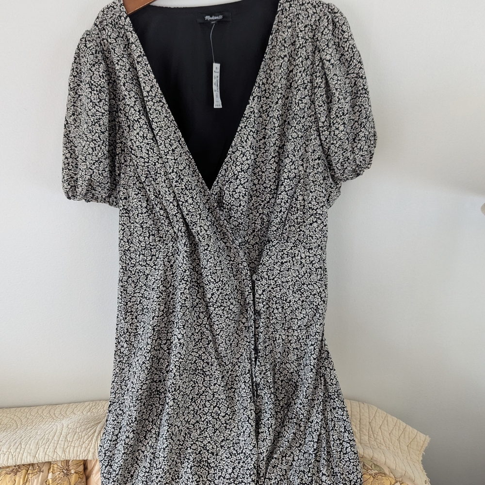 Black Floral Wrap Dress